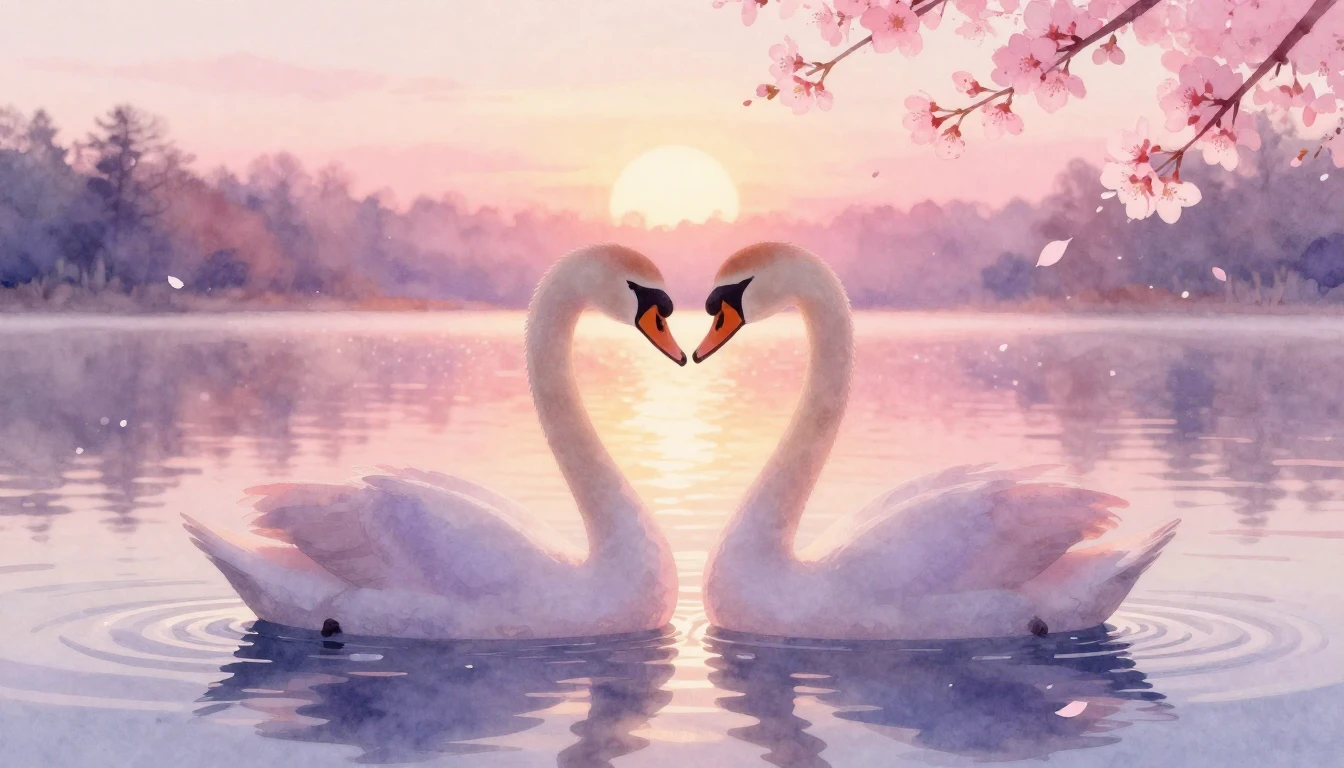 A soft watercolor painting depicting two stylized silhouette...