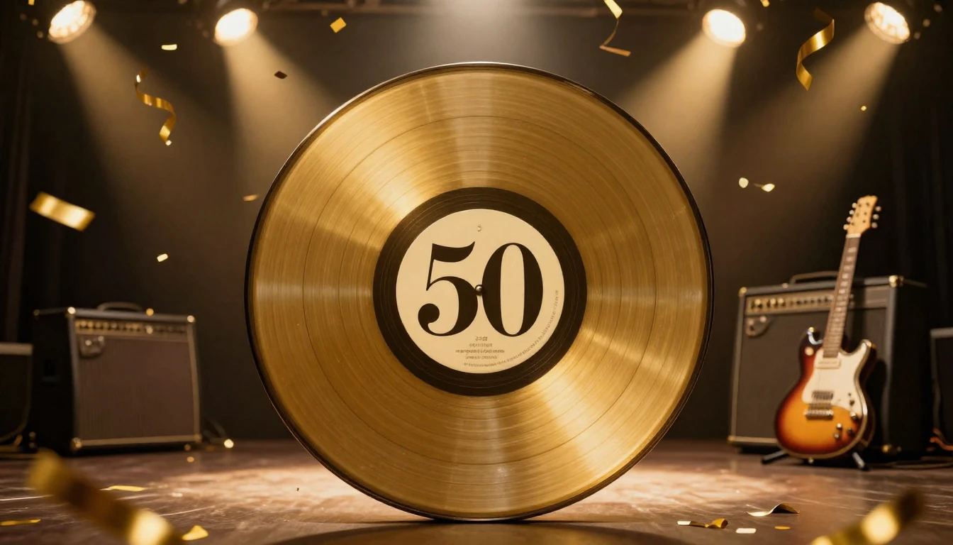 A festive and nostalgic album cover design celebrating a 50t...