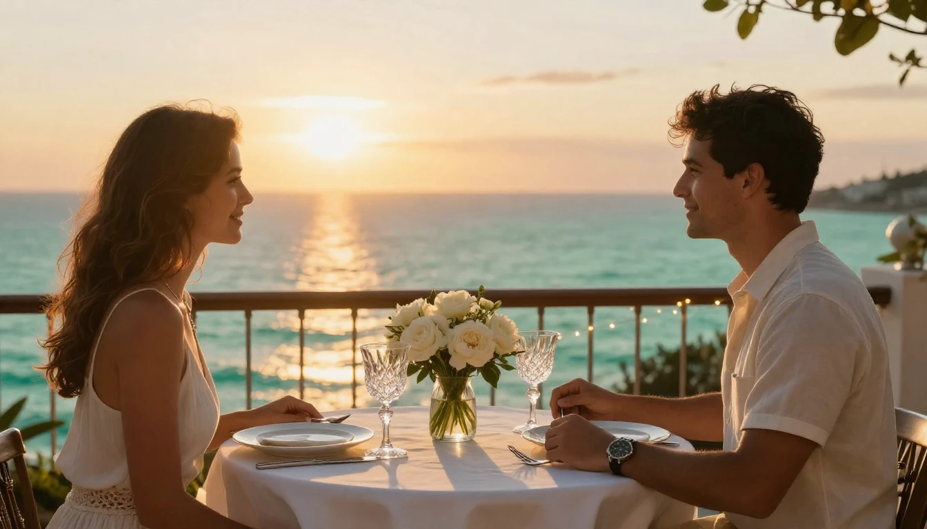 A breathtaking and romantic scene of a sunset dinner for two...