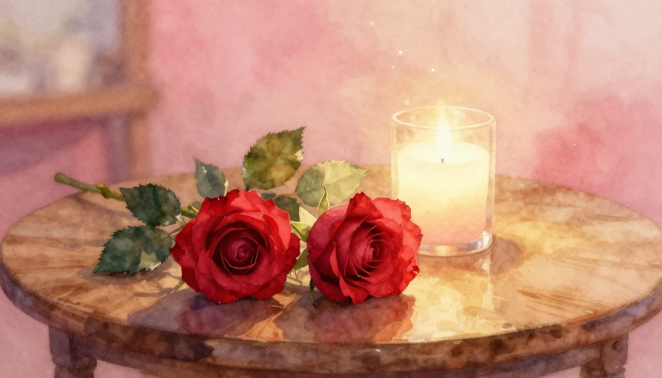 A dreamy and ethereal watercolor painting of two delicate re...