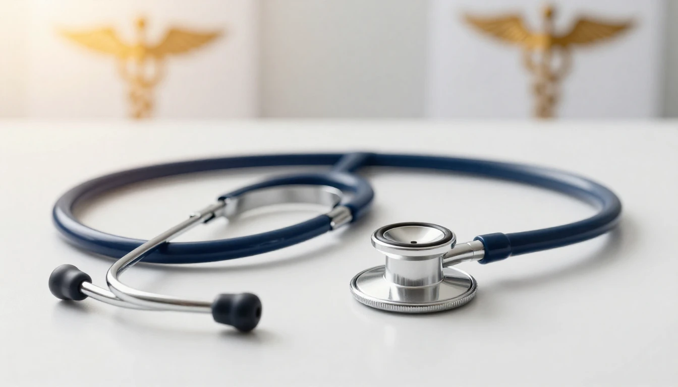 A clean and elegant composition featuring a stethoscope rest...