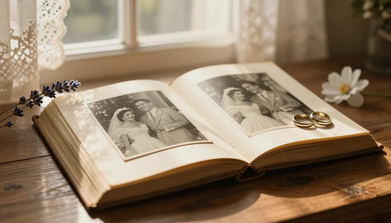 A warm, nostalgic, and romantic scene symbolizing enduring l...