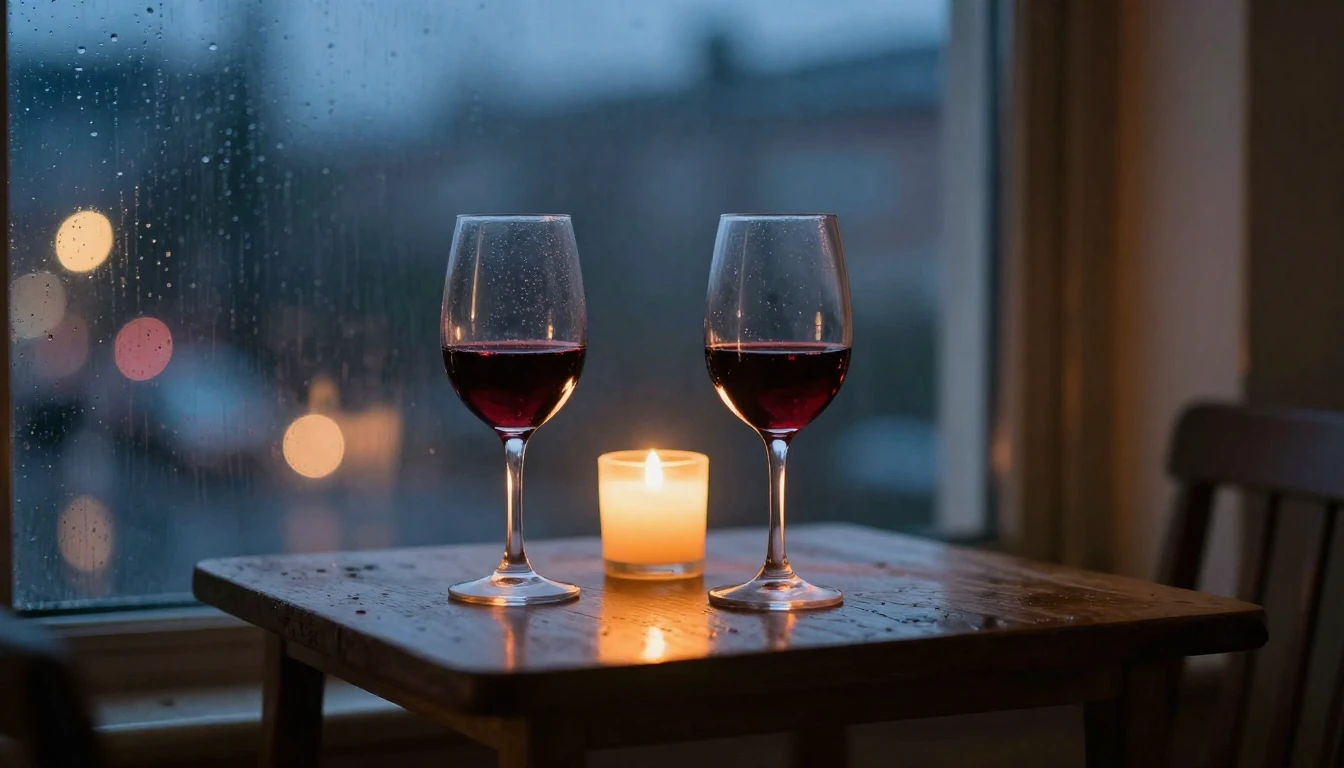 A romantic and intimate composition showing a close-up of a ...