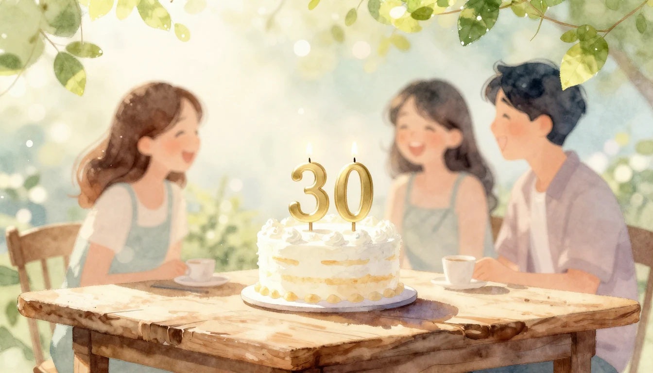 A heartwarming watercolor illustration celebrating a 30th bi...