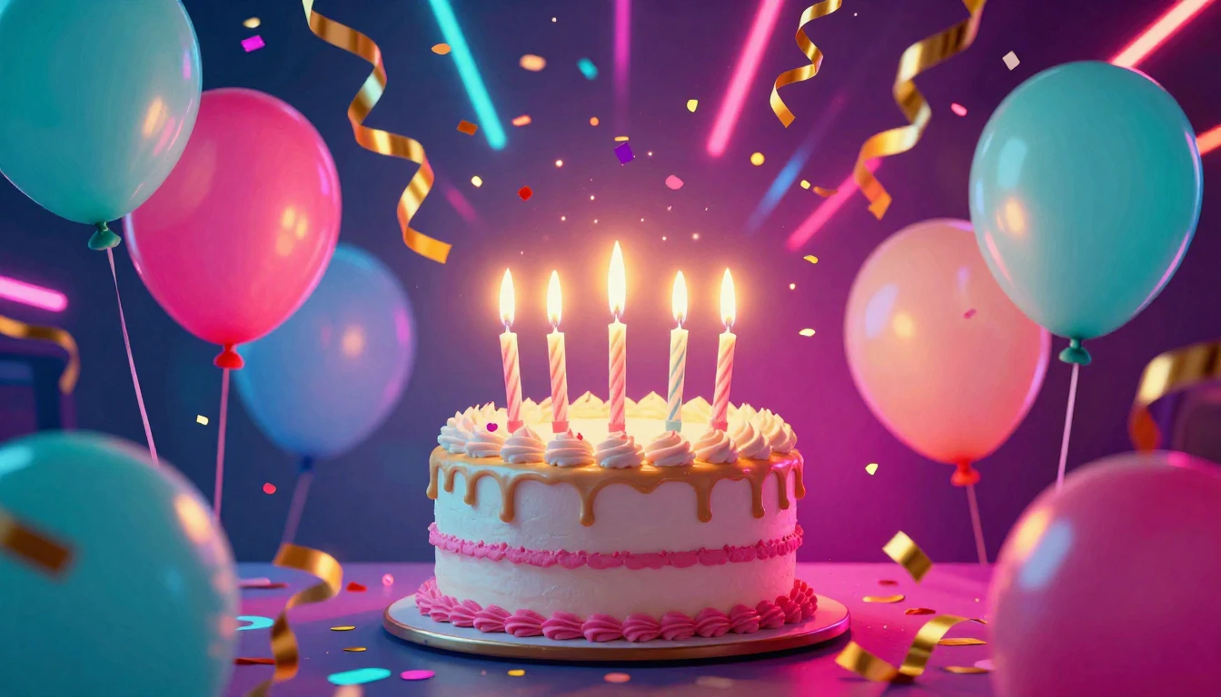 A vibrant and festive birthday celebration scene designed fo...