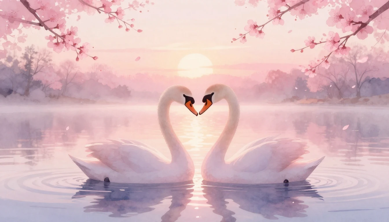 A delicate and ethereal watercolor painting depicting two st...