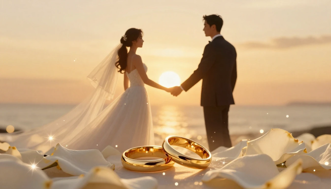 A romantic and festive wedding concept art featuring the sil...