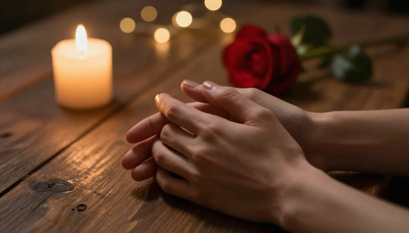 A highly detailed cinematic close-up shot of two hands gentl...