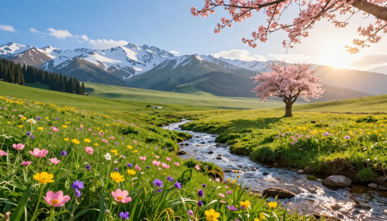 A breathtaking landscape of a lush green meadow filled with ...