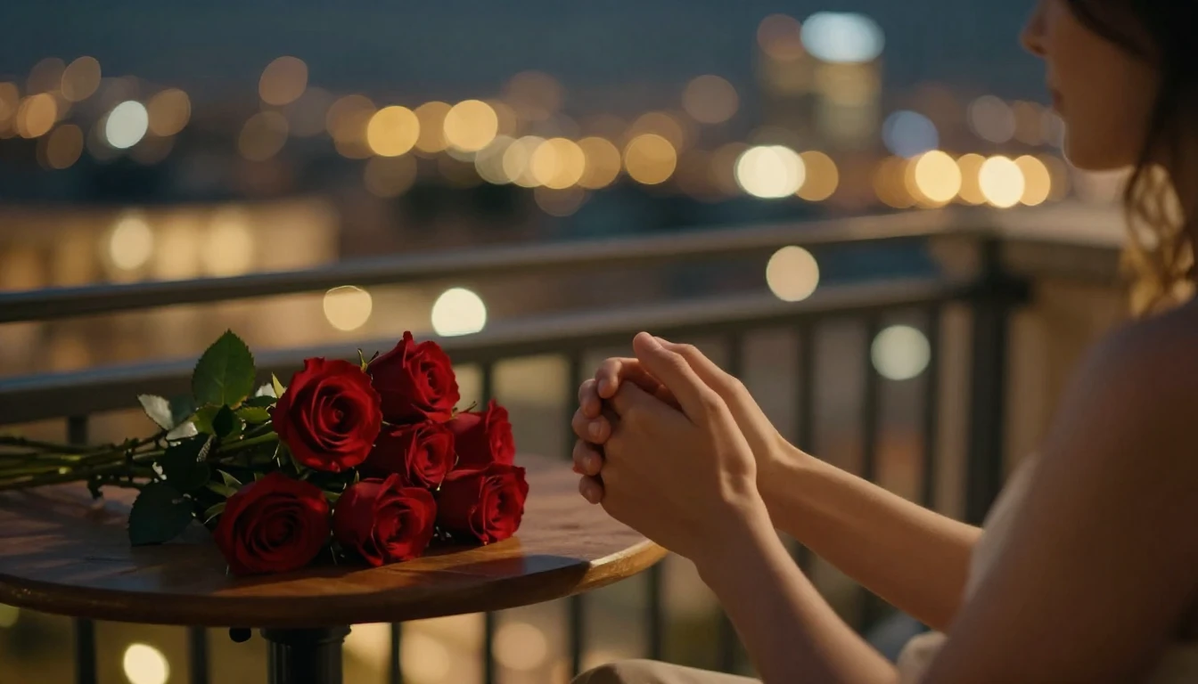 A romantic close-up cinematic shot of a couple holding hands...