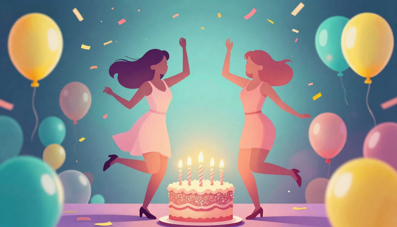 A vibrant and joyful digital art composition celebrating a b...