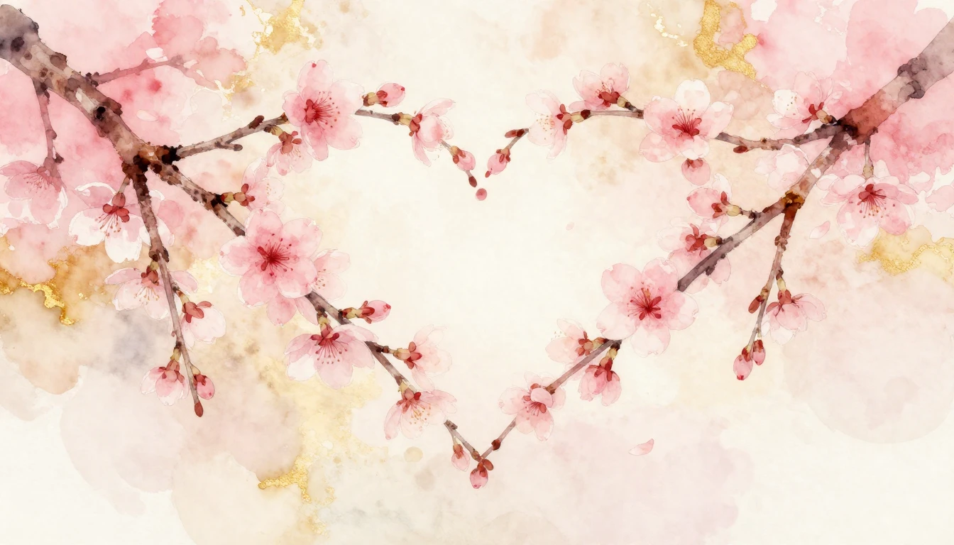 A delicate watercolor painting of two intertwined cherry blo...