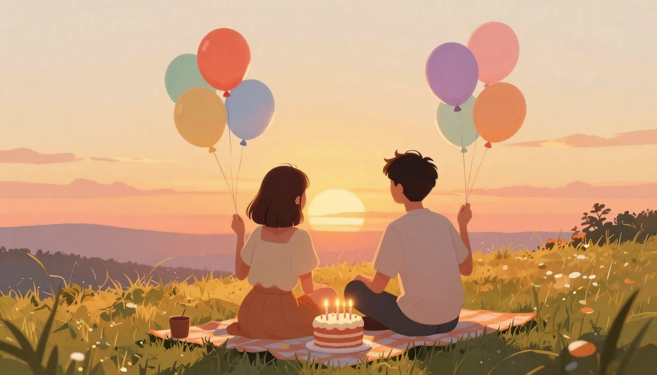 A heartwarming illustration of two friends sitting on a gras...