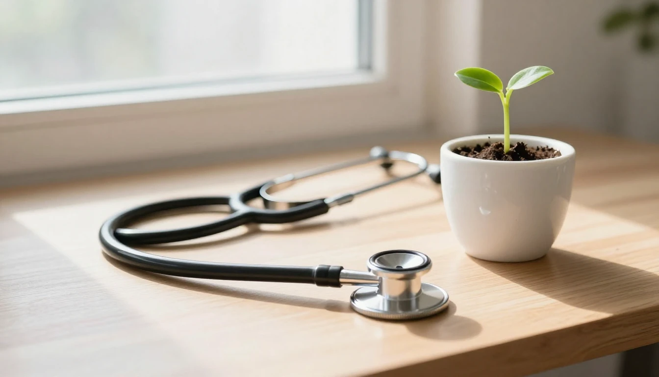 A serene and clean composition featuring a stethoscope resti...