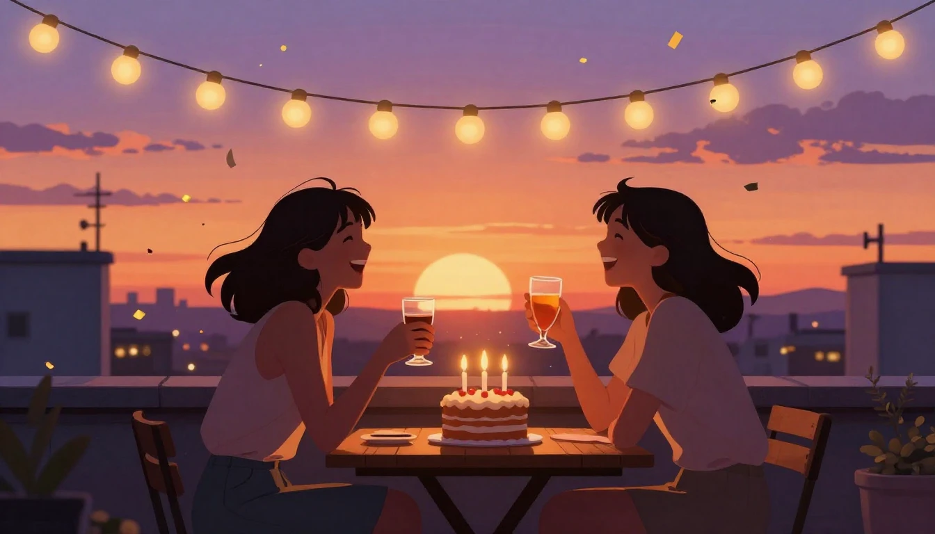 A heartwarming and vibrant illustration of a birthday celebr...