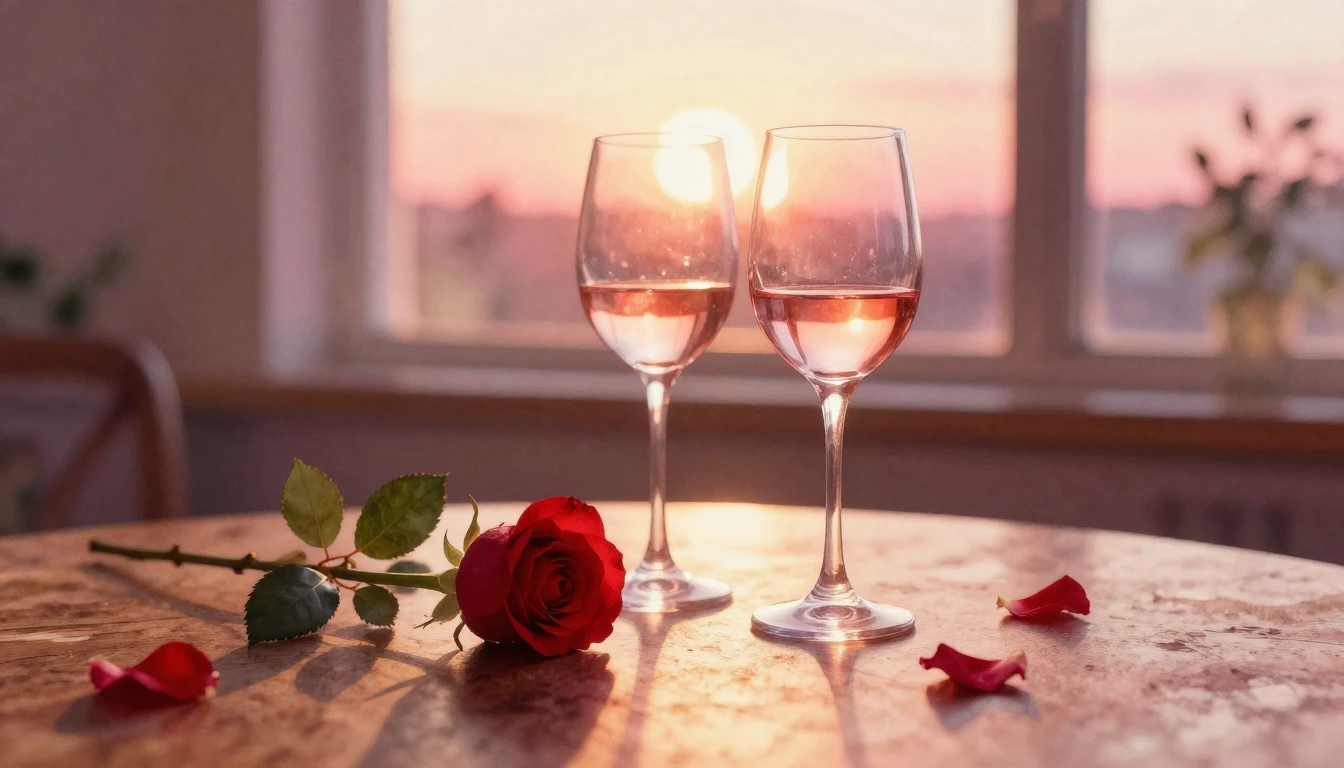 A soft and dreamy watercolor painting of two elegant wine gl...