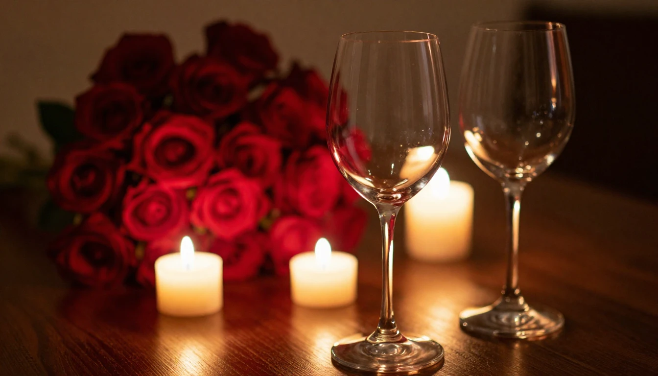 A close-up, high-detail shot of two elegant wine glasses on ...