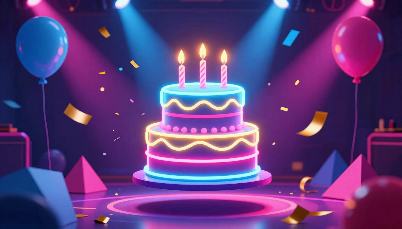A vibrant and energetic birthday celebration scene featuring...