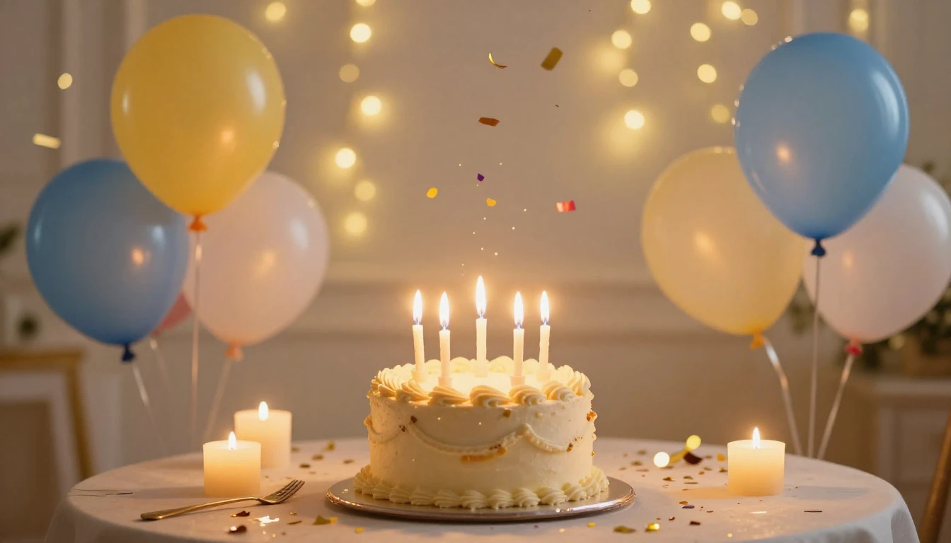 A joyful and romantic birthday celebration scene. A beautifu...