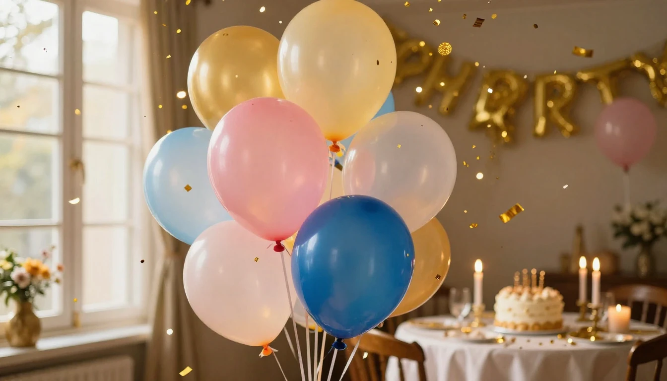 A vibrant and festive scene featuring a cluster of colorful ...