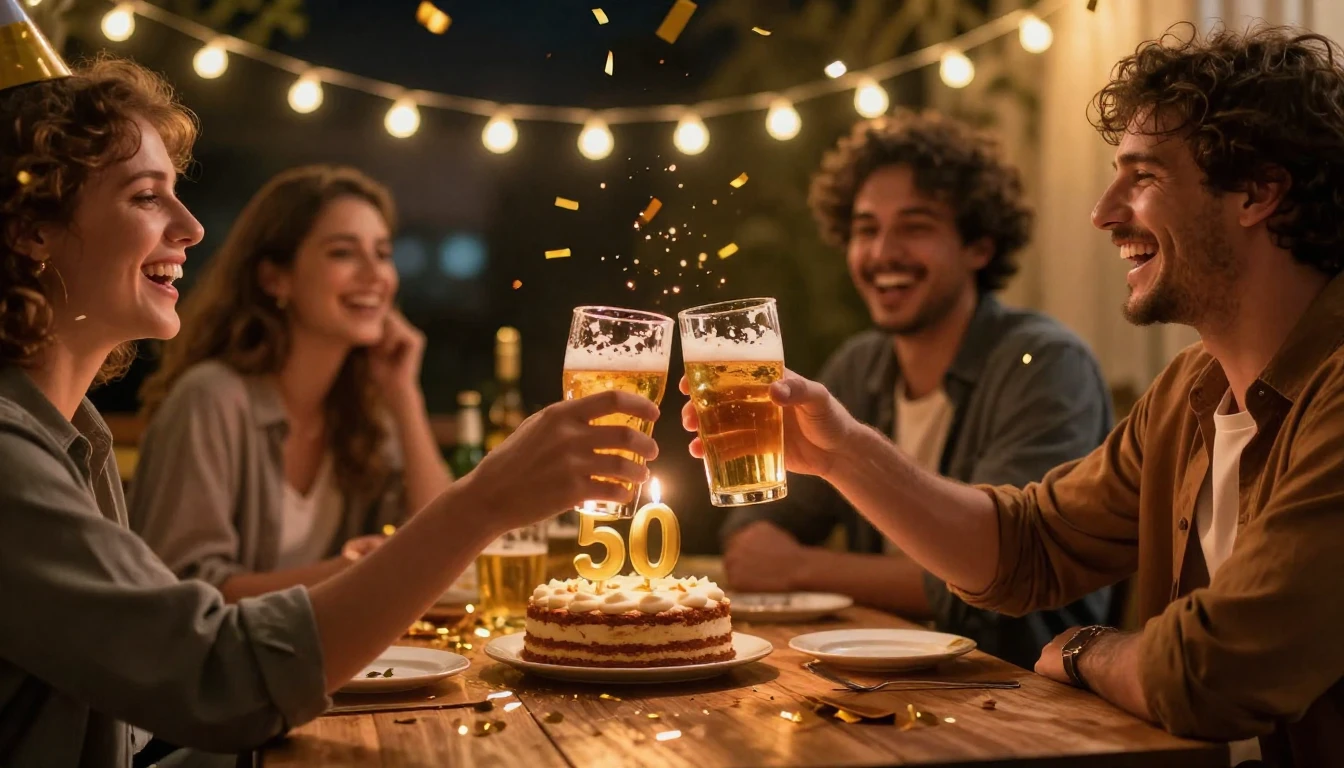 A joyful and heartwarming scene of a celebration. Two friend...