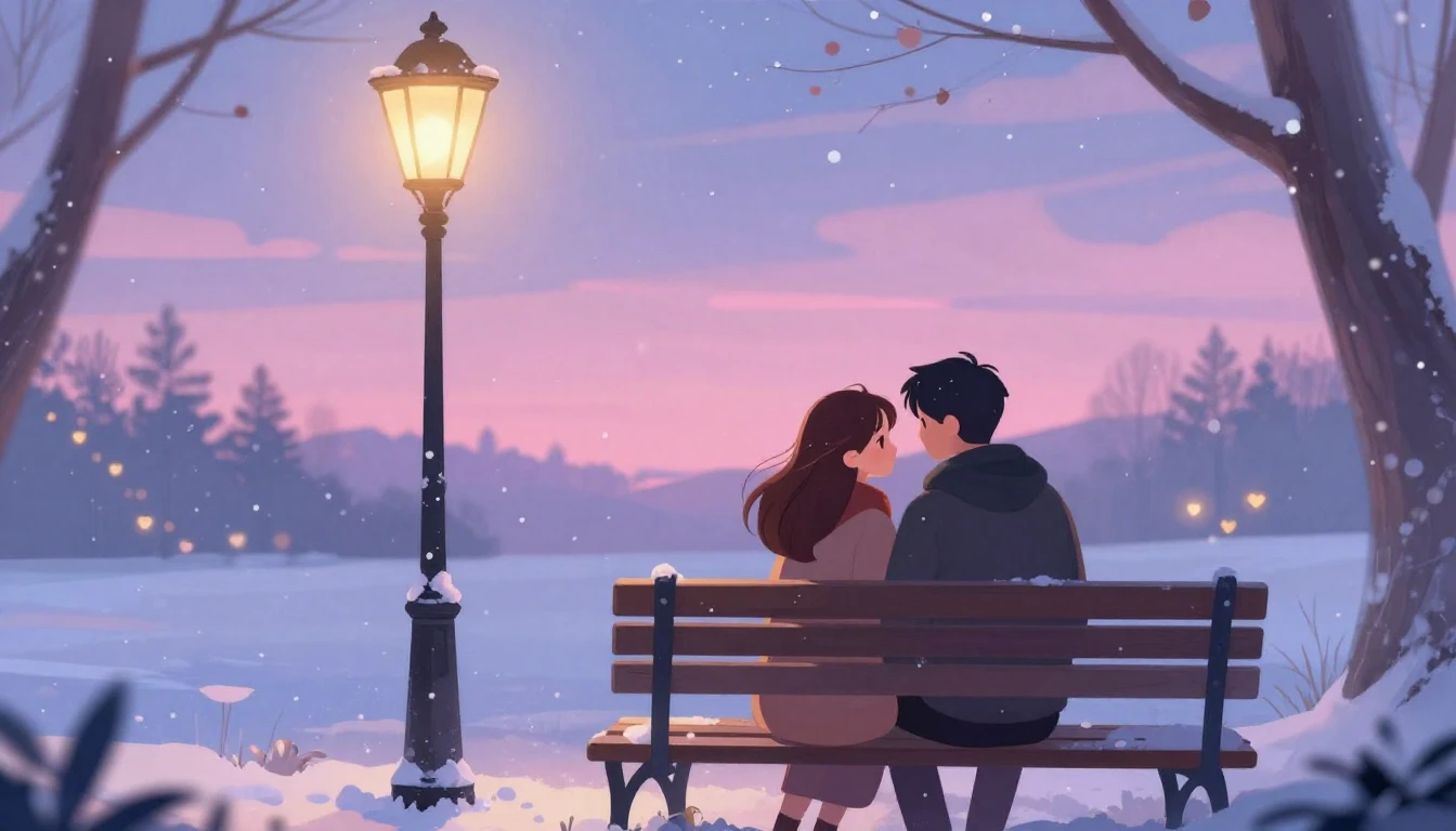 A romantic and dreamy illustration of a couple sitting on a ...