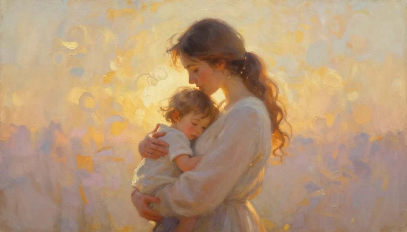 A heartwarming and emotional oil painting depicting the conc...