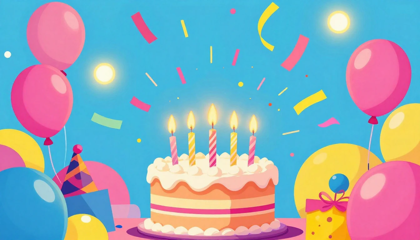 A vibrant and energetic birthday celebration scene, featurin...