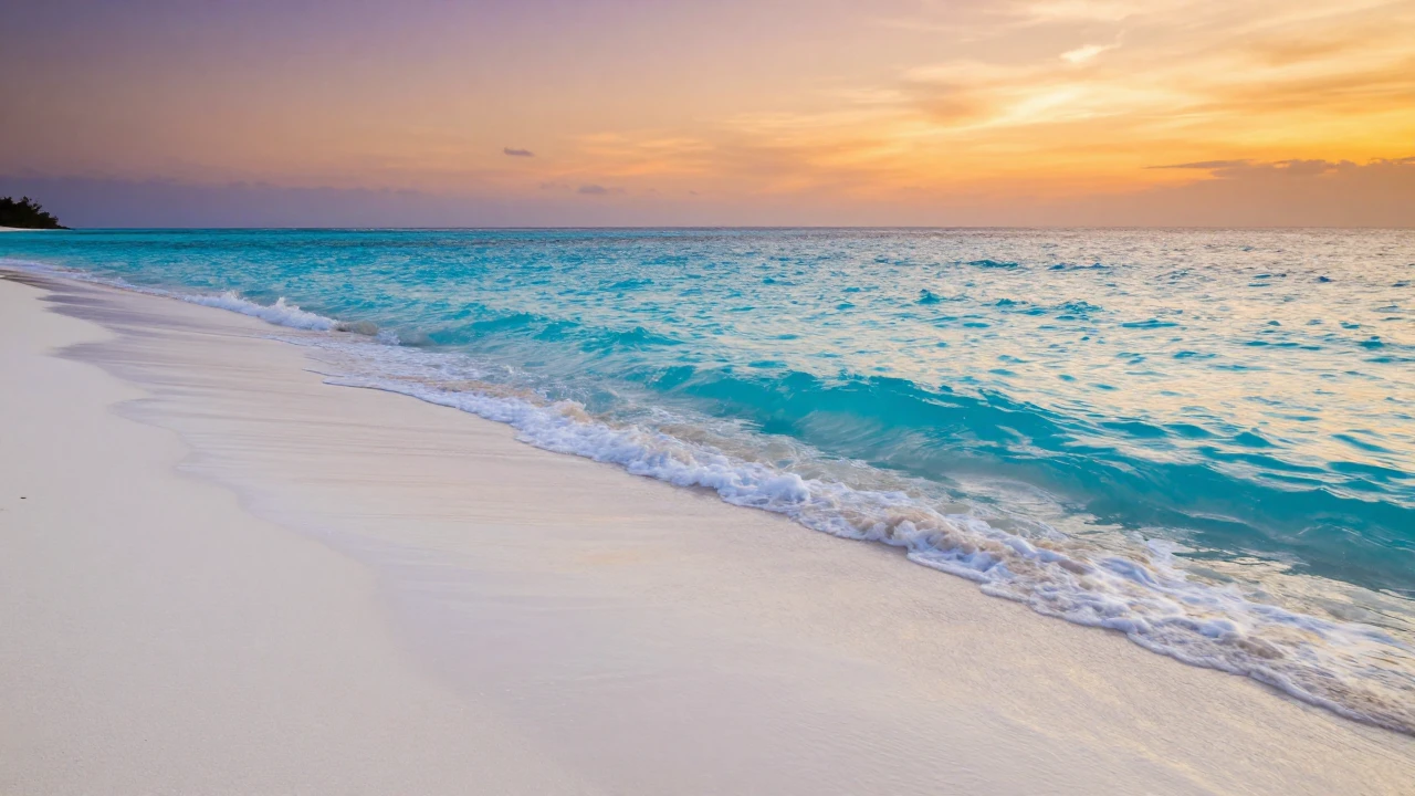 A breathtaking wide-angle shot of a secluded tropical beach ...