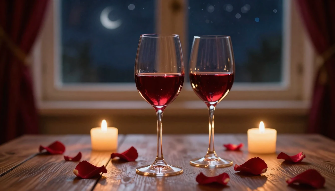 A breathtakingly romantic scene featuring two elegant wine g...