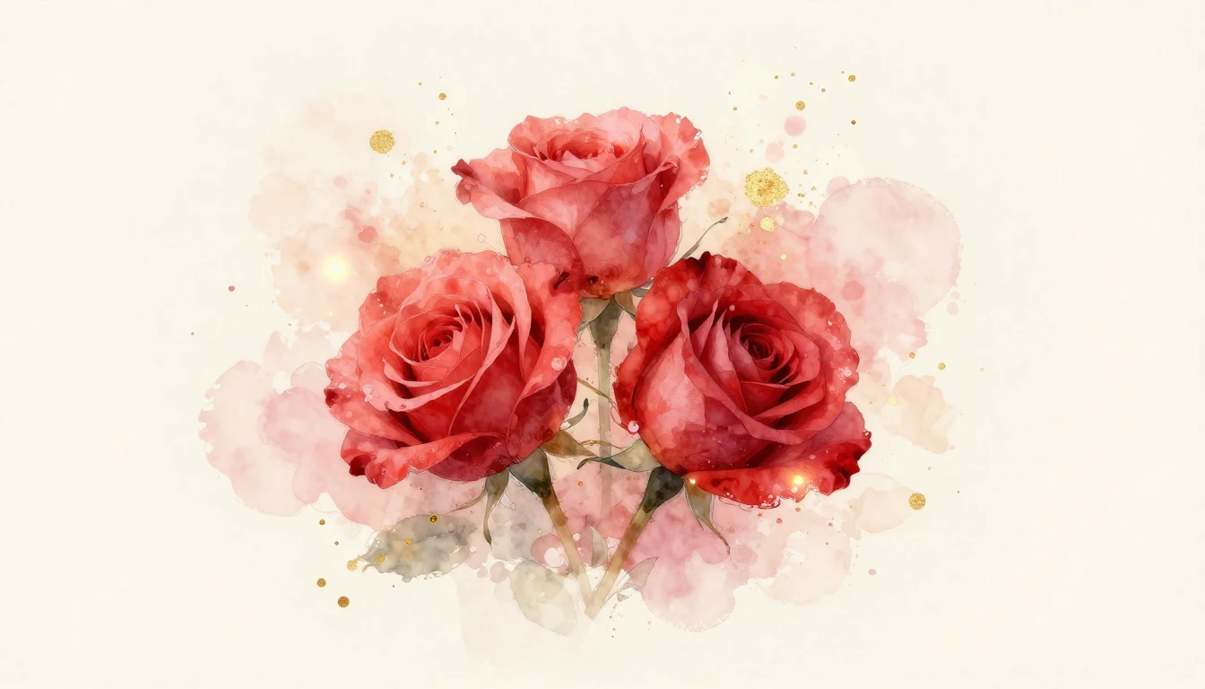 A dreamy watercolor painting of two delicate red roses inter...