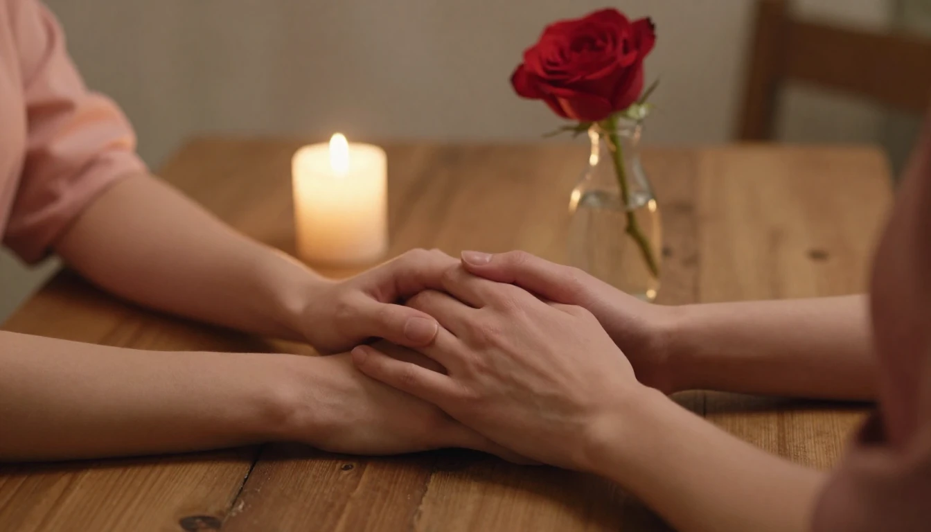 A romantic and intimate composition focusing on two hands ge...