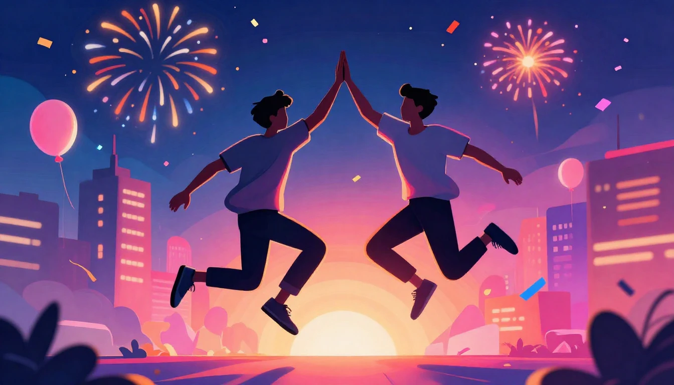 A vibrant and energetic digital art illustration celebrating...