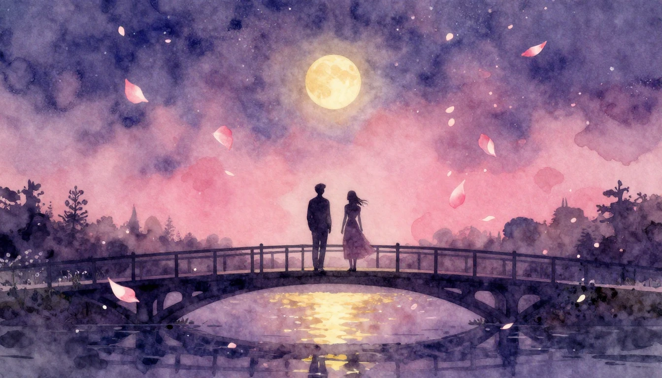A beautiful watercolor painting of two silhouettes standing ...