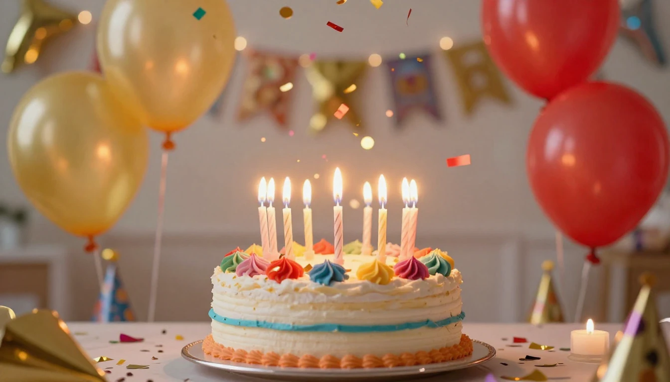 A vibrant and festive birthday celebration scene, focusing o...