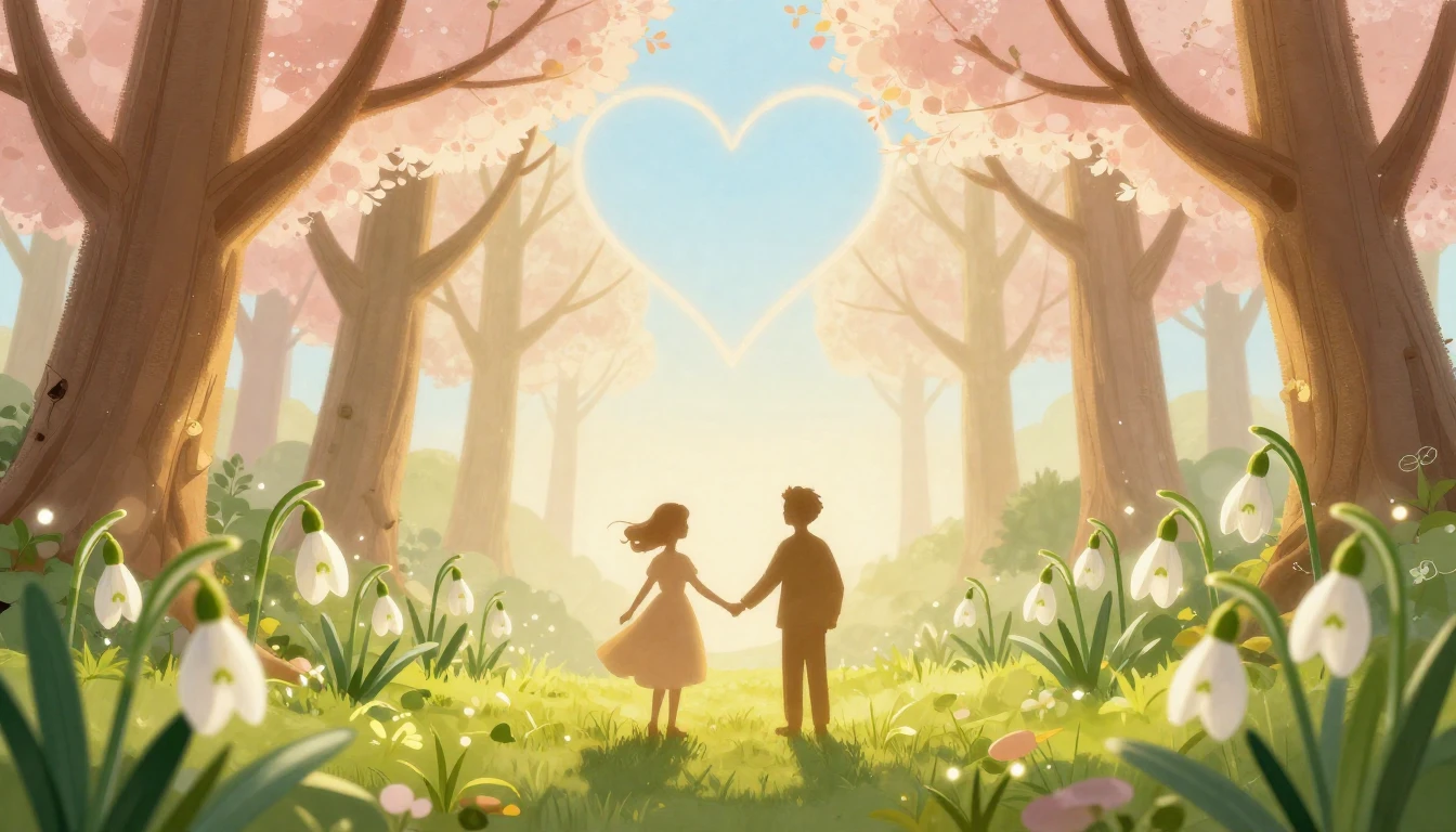 A whimsical and romantic illustration for Dragobete, featuri...