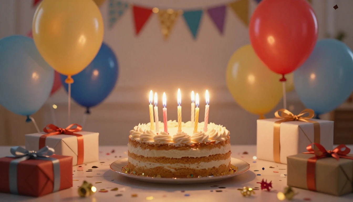 A festive and colorful birthday celebration scene, featuring...