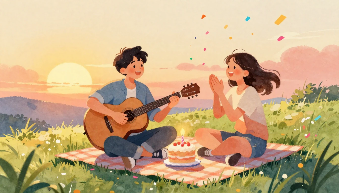 A heartwarming watercolor illustration of two friends sittin...