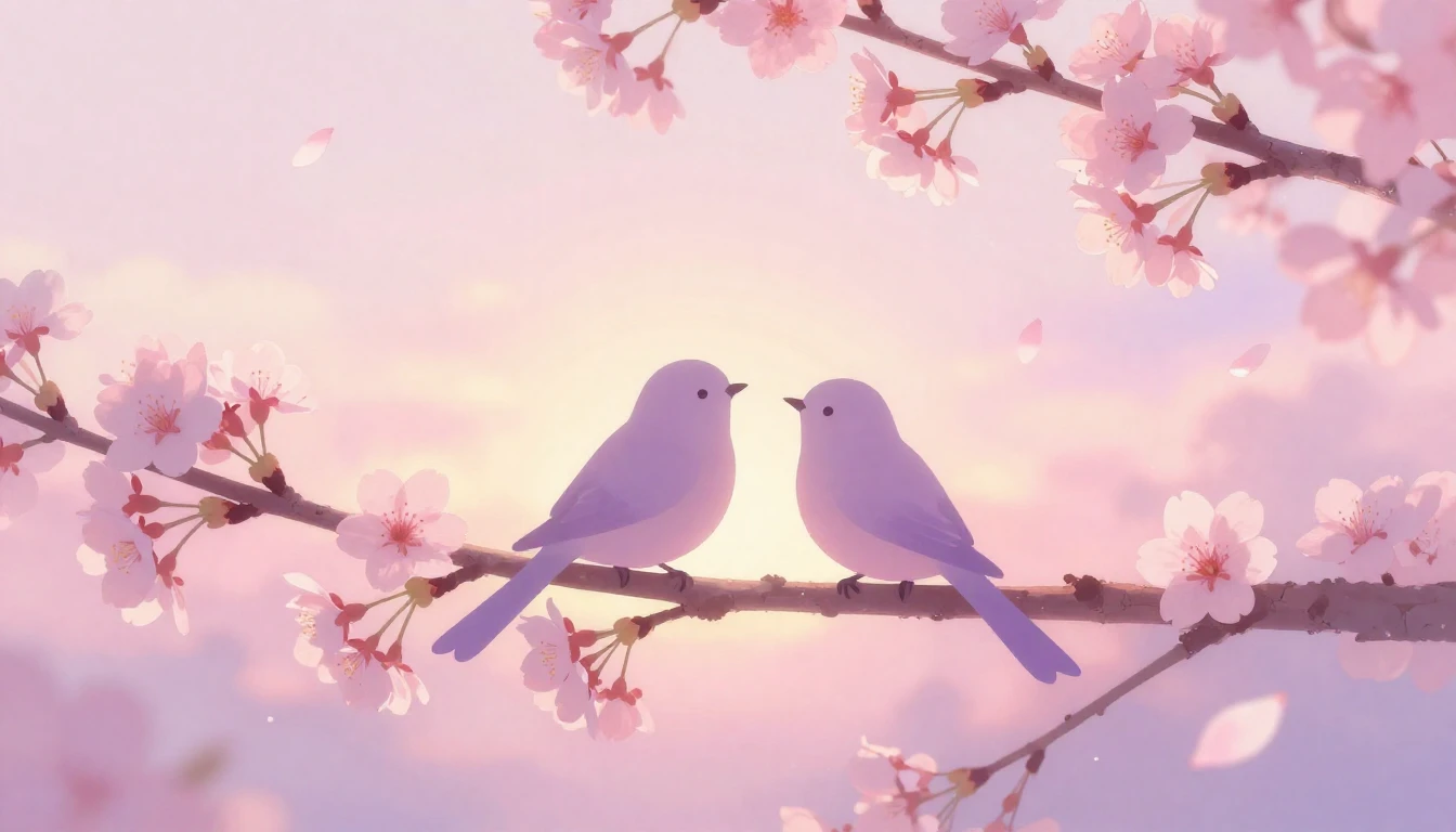 A soft and dreamy scene depicting two stylized silhouettes o...