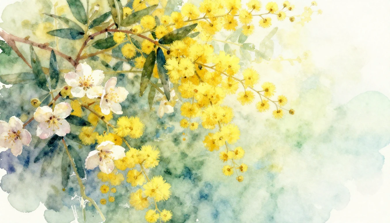 A beautiful watercolor painting of bright yellow mimosa flow...
