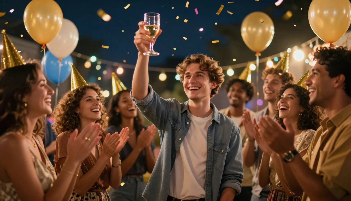 A vibrant and festive scene depicting a birthday celebration...