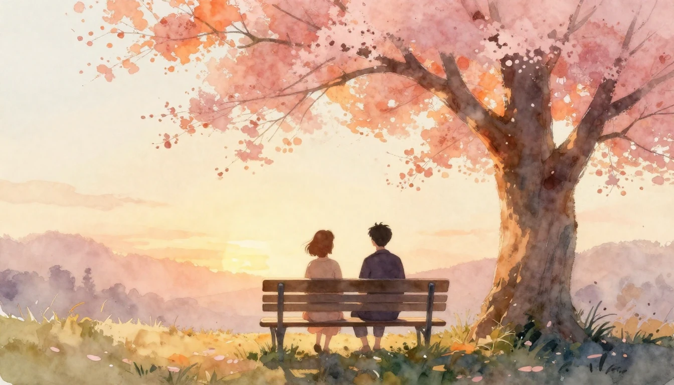 A beautiful watercolor painting depicting two silhouettes of...