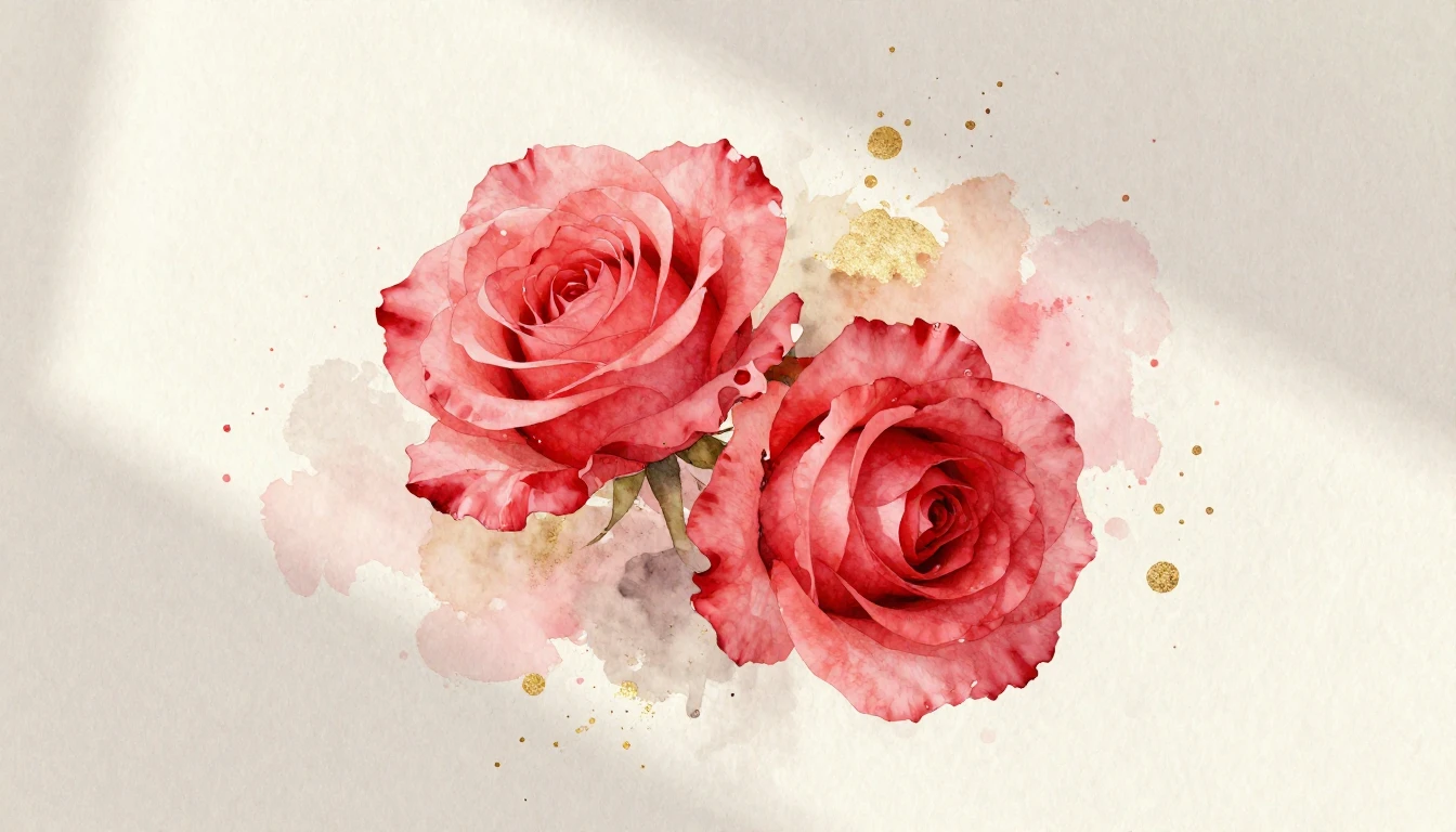 A beautiful watercolor painting of two delicate red roses in...