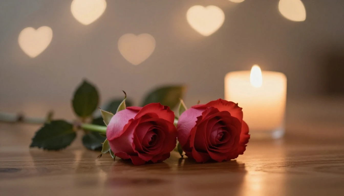 A soft and ethereal scene featuring two delicate red roses l...