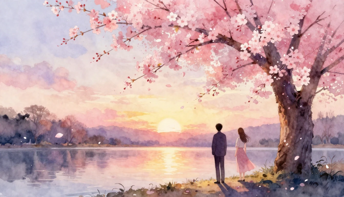 A beautiful watercolor painting of two silhouettes standing ...