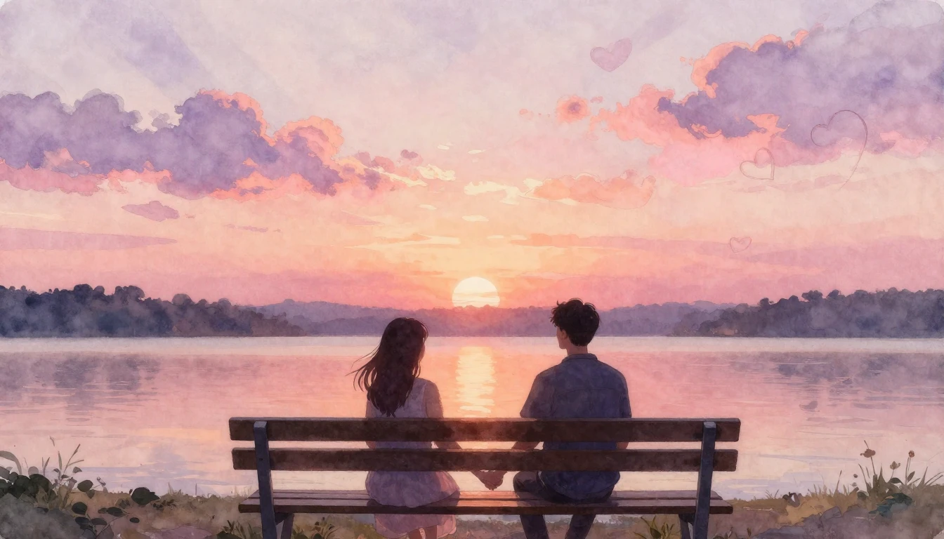 A romantic and dreamy watercolor painting focusing on two si...