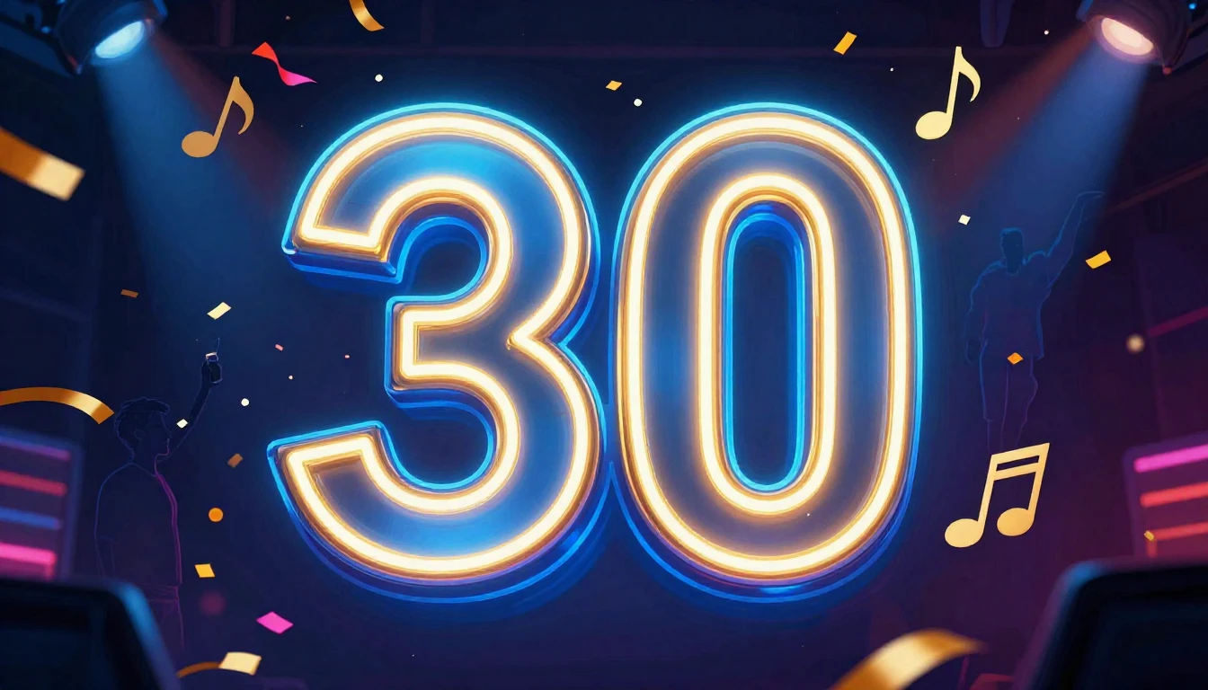 A vibrant and energetic album cover celebrating a 30th birth...