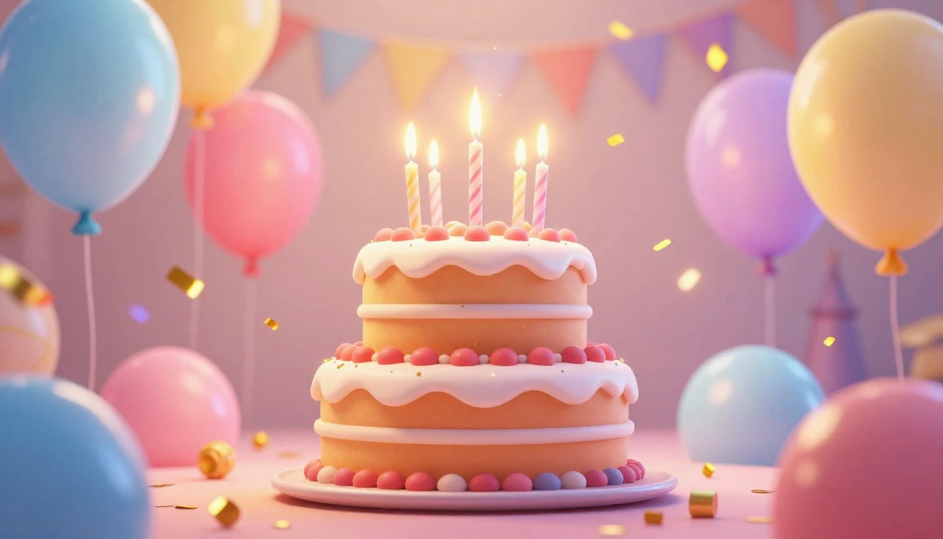 A vibrant and festive birthday celebration scene in a 3D ani...