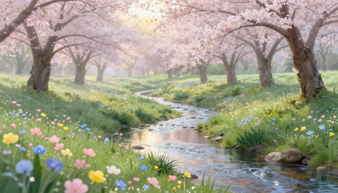 A breathtaking landscape at the first break of spring. Lush ...