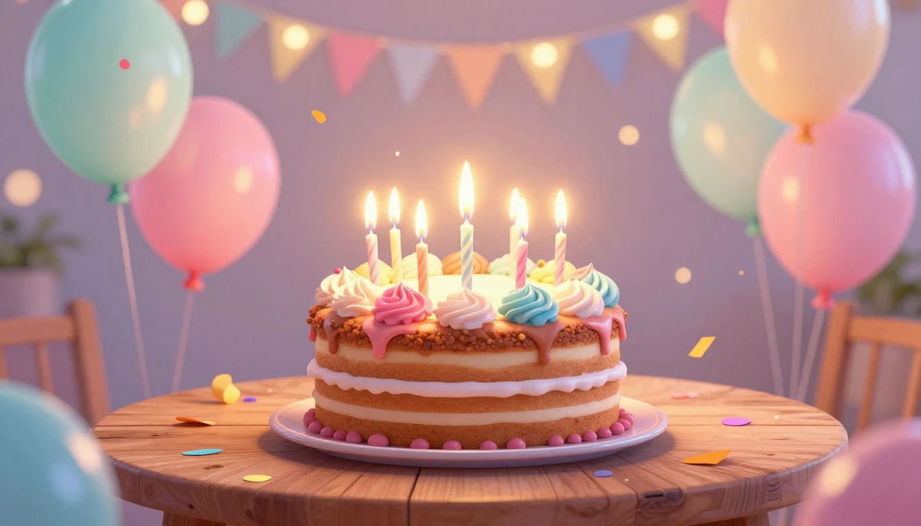 A vibrant digital art illustration of a joyful birthday cele...